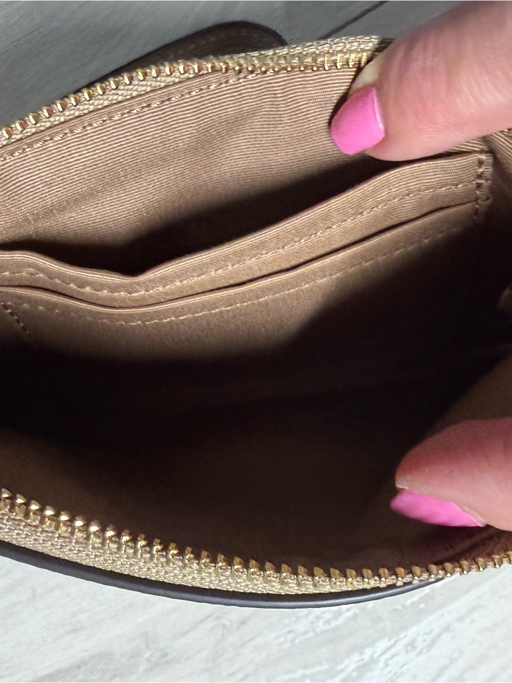 Coach Taupe Pebbled Leather Wristlet - Picture 3 of 6